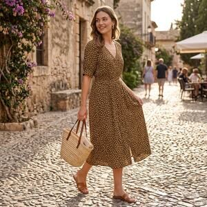 Madewell Button-Front Midi Dress in Campden Daisies Brown Yellow Floral Size 8
